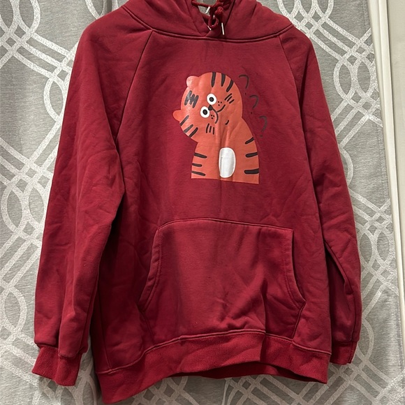 Cute Cat Cozy Boyfriend Hoodie - Large. Red Brick color. - Picture 1 of 6